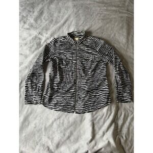 Michael Michael Kors Zebra Print Zip Front Shirt Long Sleeve Black White Large